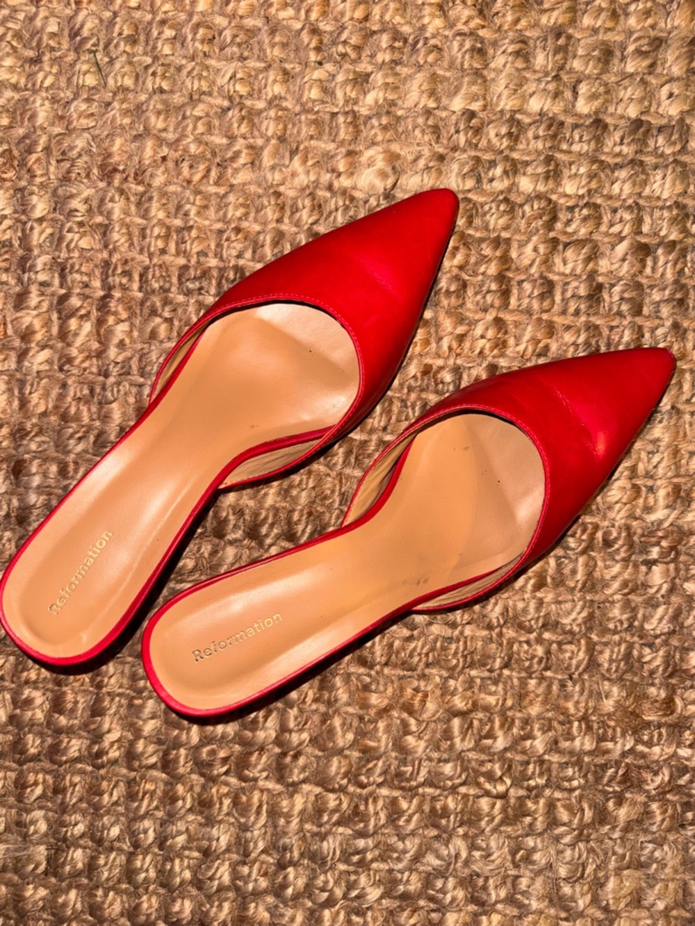 Reformation Red Pointed-Toe Leather Mules